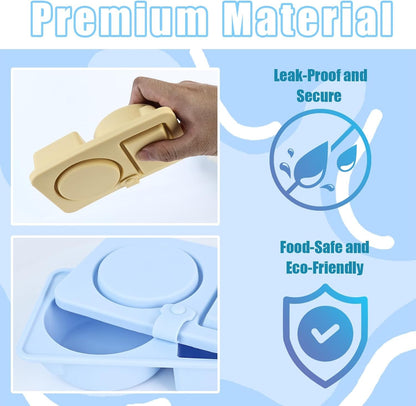 Fidqiog Reusable Silicone Snack Containers with Lids 2-Pack, Double Compartment Leak-Proof Food Storage for Snacks, Sauces, Condiments