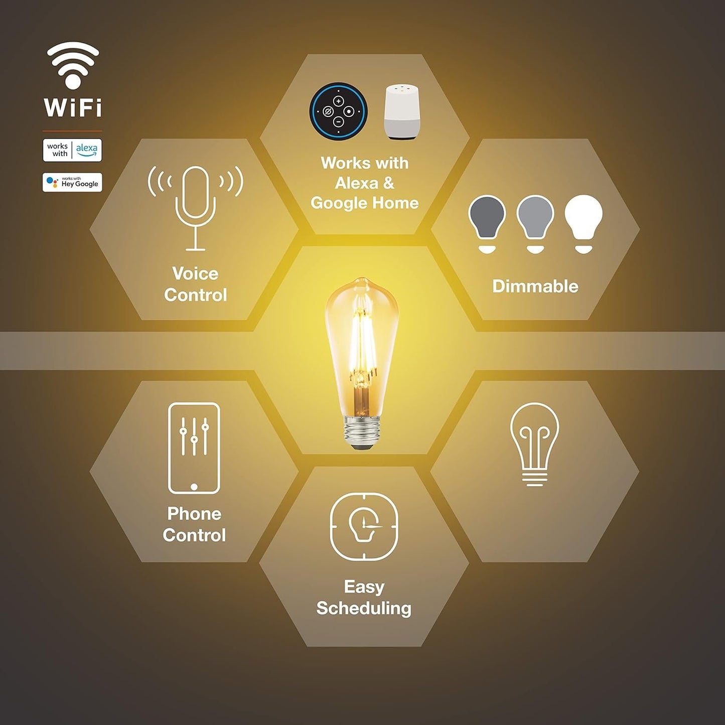Sylvania WiFi LED Smart ST19 Amber Finish Light Bulb, 3.5W Efficient, for Alexa/Google Assistant, 2000K, No Hub Required - 1 Pack (75802)