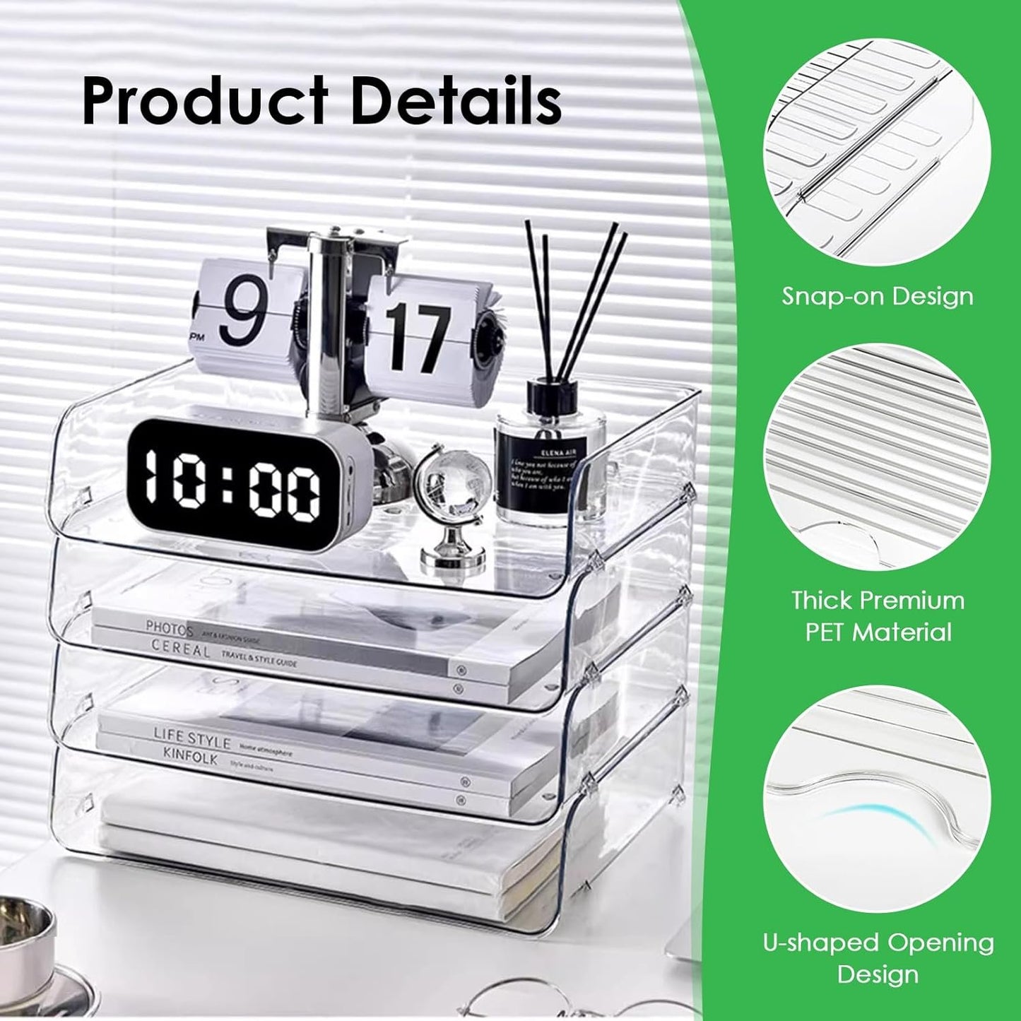 YIQXKOUY 4 Tier Acrylic Desk Organizer 12.7 x 9.8 x 5.5 Inch Acrylic Desk Organizer Tray Stackable Document Clear Desk Accessories for Office Document Workspace Desktop