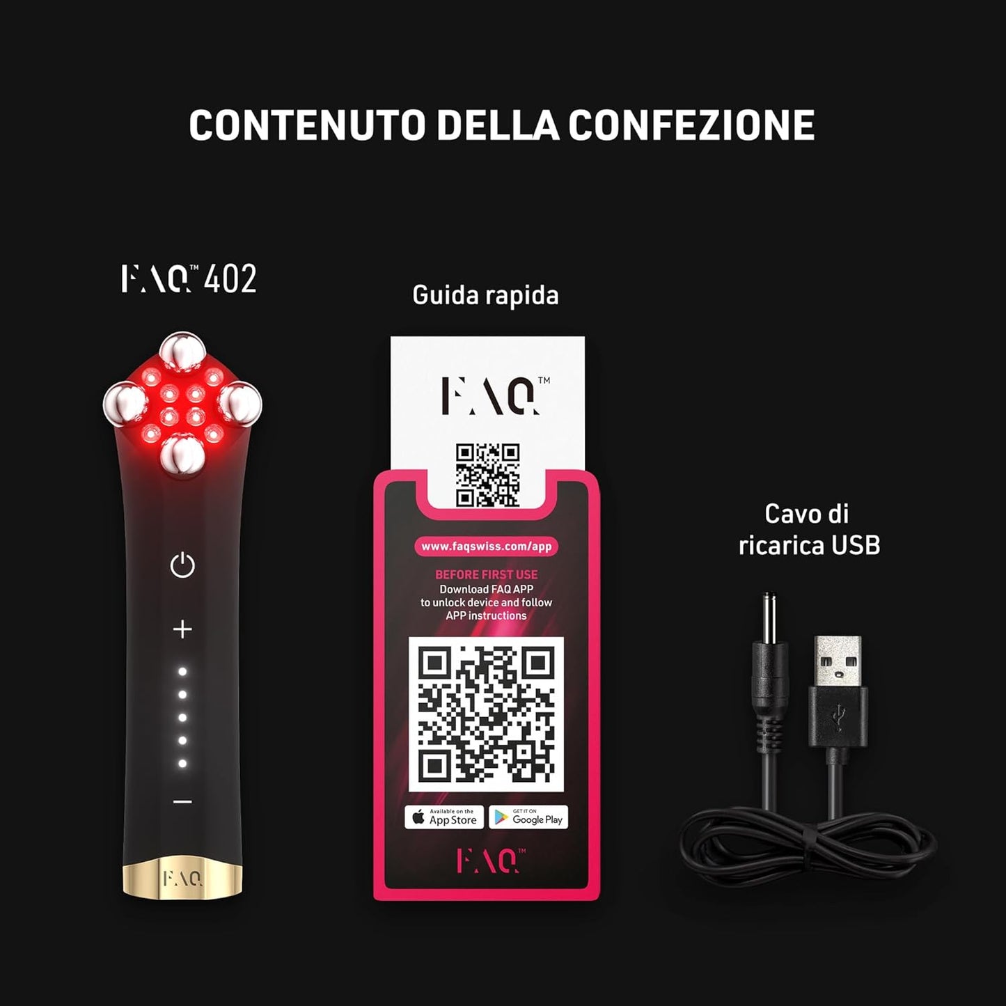 FAQ 402 Dual Microcurrent Face Lifting Device - Gua sha Inspired Facelift Massager with Red, Blue and Infrared LED for Firming and Contouring Face with Pulsed Light