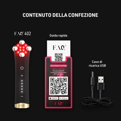 FAQ 402 Dual Microcurrent Face Lifting Device - Gua sha Inspired Facelift Massager with Red, Blue and Infrared LED for Firming and Contouring Face with Pulsed Light