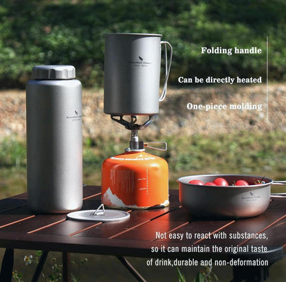Boundless Voyage Titanium 1050ml Water Bottle with Nesting 600ml Cup Mug Lightweight Portable Drinkware for Outdoor Camping Hiking Backpacking (Bottle+Cup Set)
