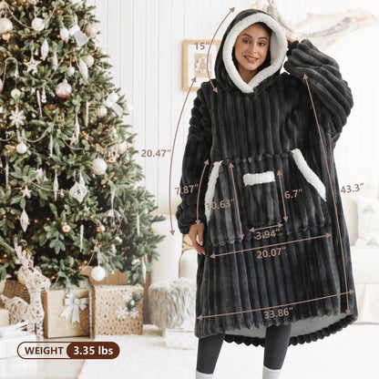 3D Jacquard Wearable Blanket Hoodie, Hooded Blankets for Adult Women, Warm Sweatshirt Blanket with Pockets and Sleeve