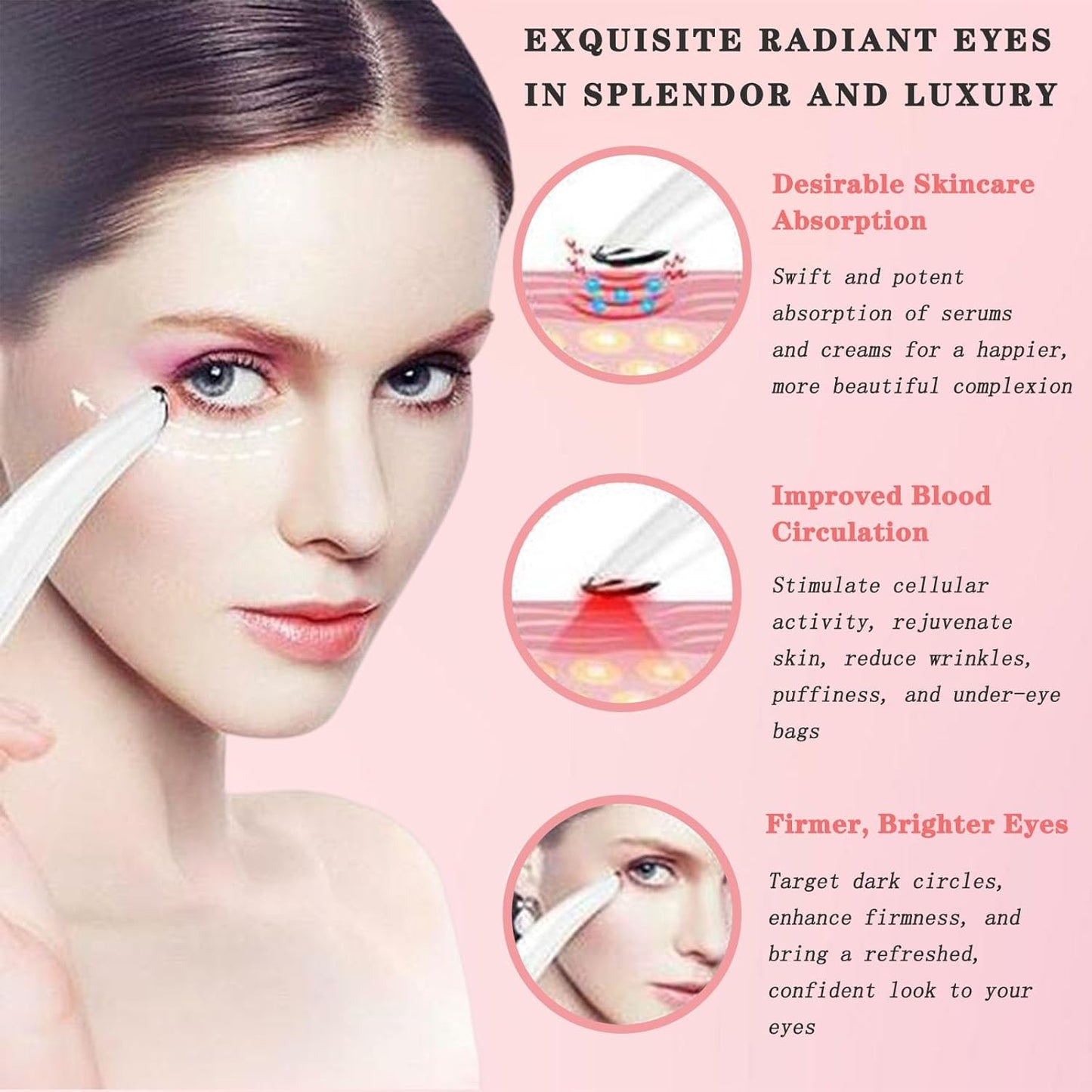 Vowleike Eye Lift Wand, 3 in 1 Vibrating Red Light 98°F to 113°F LCD Display Eye Massager for Dry Eyes, Dark Circles and Puffiness, Electrical Face, Neck Sculpting Pen for Fine Lines and Wrinkles
