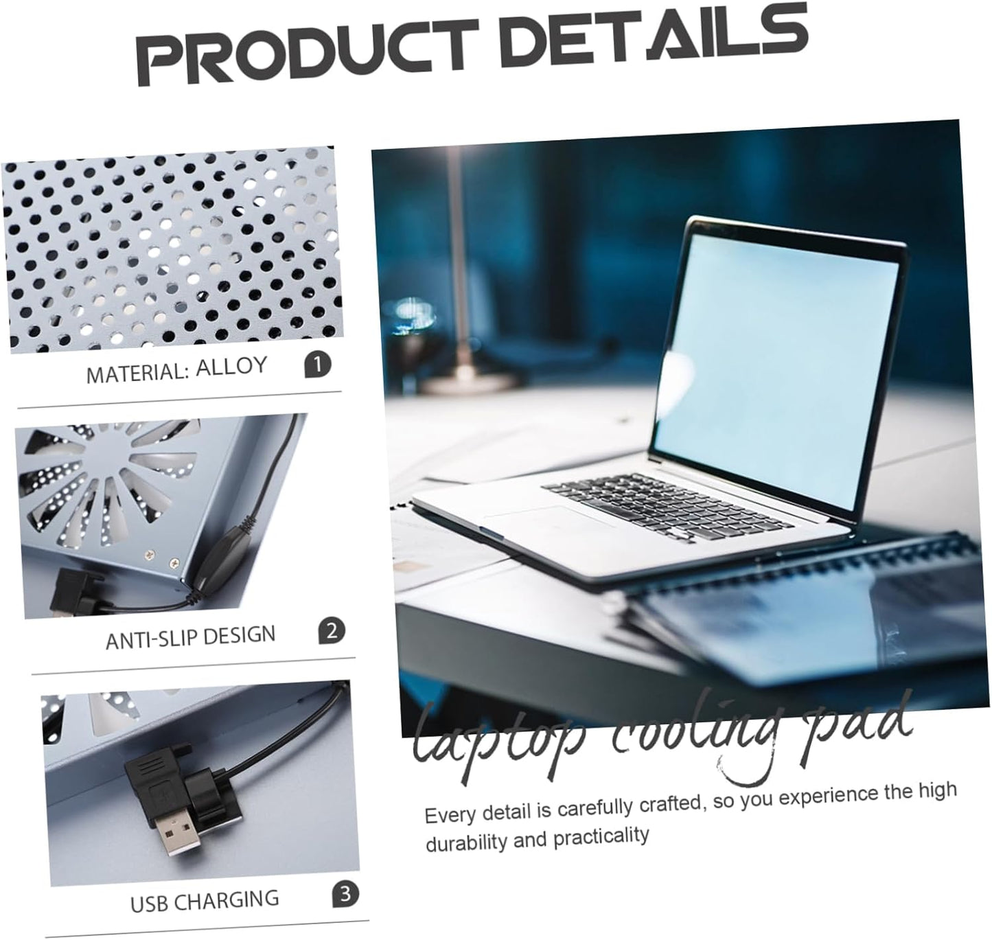 CAXUSD Computer Accessories Laptop Cooling Pad Alloy Stand Fan Ventilated Rack