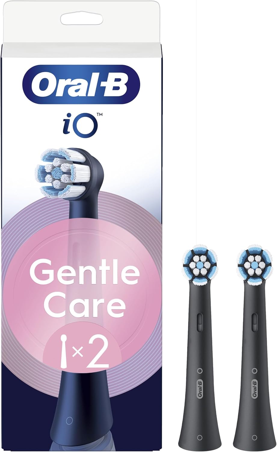 Oral-B iO Series Gentle Care Black Replacement Heads, Original Round Heads for Sensitive Gums, 2 Heads