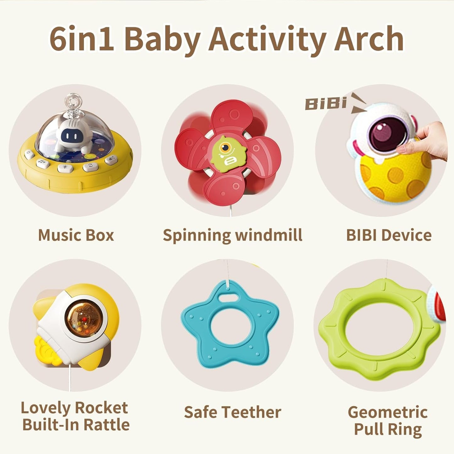 Musical Baby Stroller Arch Toys, Travel Car Seat Toys, Baby Play Arch Crib Accessory Toys, Mobile for Bassinet, Pram Activity Arch Bar Toys for Babies Infants