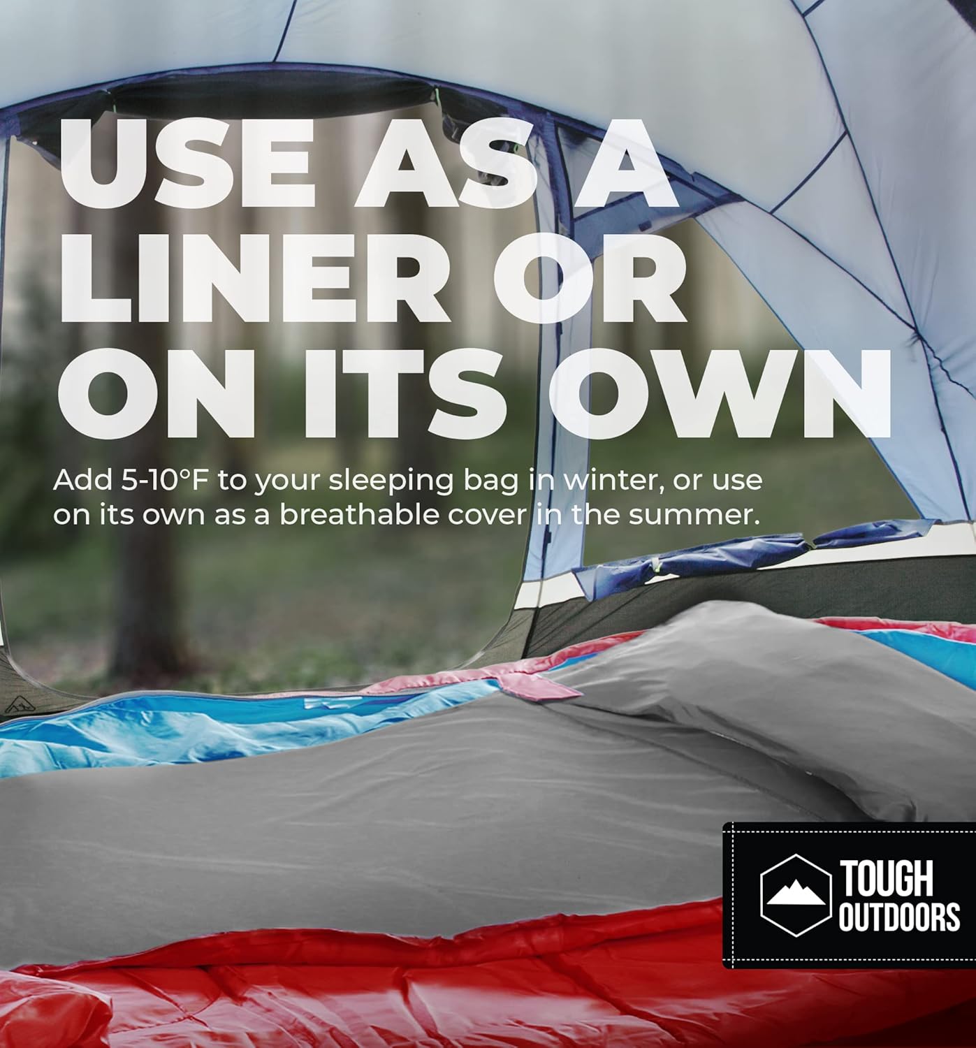Tough Outdoors XL Sleeping Bag Liner - Travel Sheet & Sleep Sack for Adults - Lightweight & Ideal for Camping, Traveling, Hotels & Backpacking - Smooth & Breathable