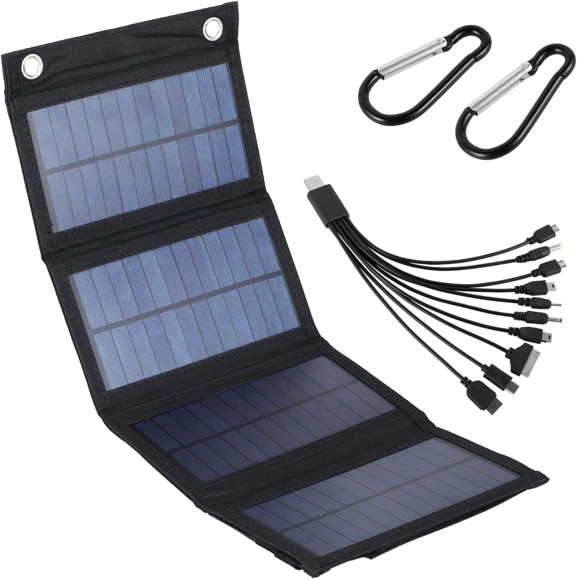 Solar Panel Folding Charger Foldable Lightweight Solar Panel IP65 Waterproof USB Solar Power Charger Portable Outdoor Solar Panel Charger Mobile Power Battery Charger with 2 Hooks and 1 Adapter