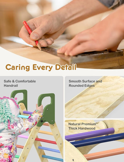 Pikler Triangle Set, 8-in-1 Indoor Jungle Gym with Kids Play Tunnel, Indoor Playground Jungle Gym for 1-3 Years Old, Wooden Montessori Climbing Set with Arch, Ramp & Ladder for Toddlers, Kids(S)