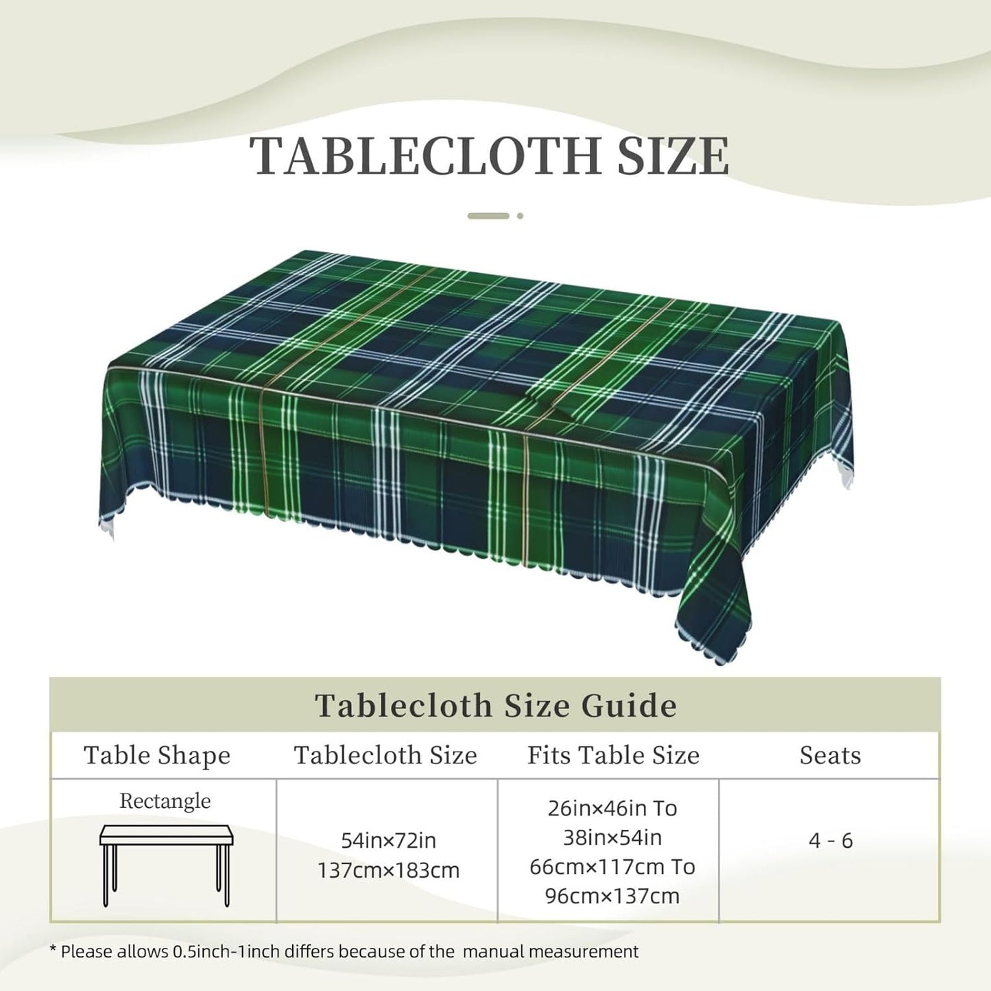 JEJEA Blue Scottish Tartan print Rectangle Tablecloth Waterproof Wrinkle Free Table Cloth For Kitchen Dining Tabletop