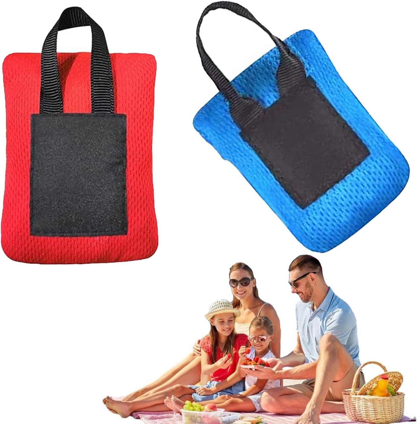 2Pcs Mini Pocket Picnic Blanket, 70×110cm Lightweight Pocket Camping Tarp, Washable Quick Dry Compact Beach Mat for Outdoors Recreation, Durable Waterproof Sand Proof Camping Travel Mat (Red + Blue)
