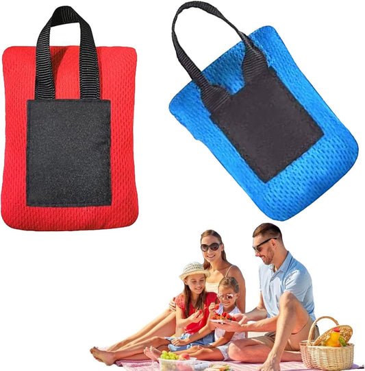 2Pcs Mini Pocket Picnic Blanket, 70×110cm Lightweight Pocket Camping Tarp, Washable Quick Dry Compact Beach Mat for Outdoors Recreation, Durable Waterproof Sand Proof Camping Travel Mat (Red + Blue)
