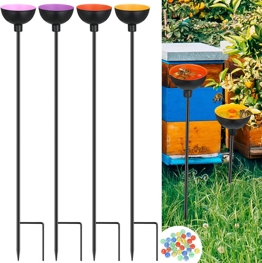 Lineshading 4 Pcs Bee Watering Station Butterfly Water Catcher Cups Small Insects Bee Feeders for Outside Feeding and Watering Metal Garden Stakes Garden Sculpture Decor