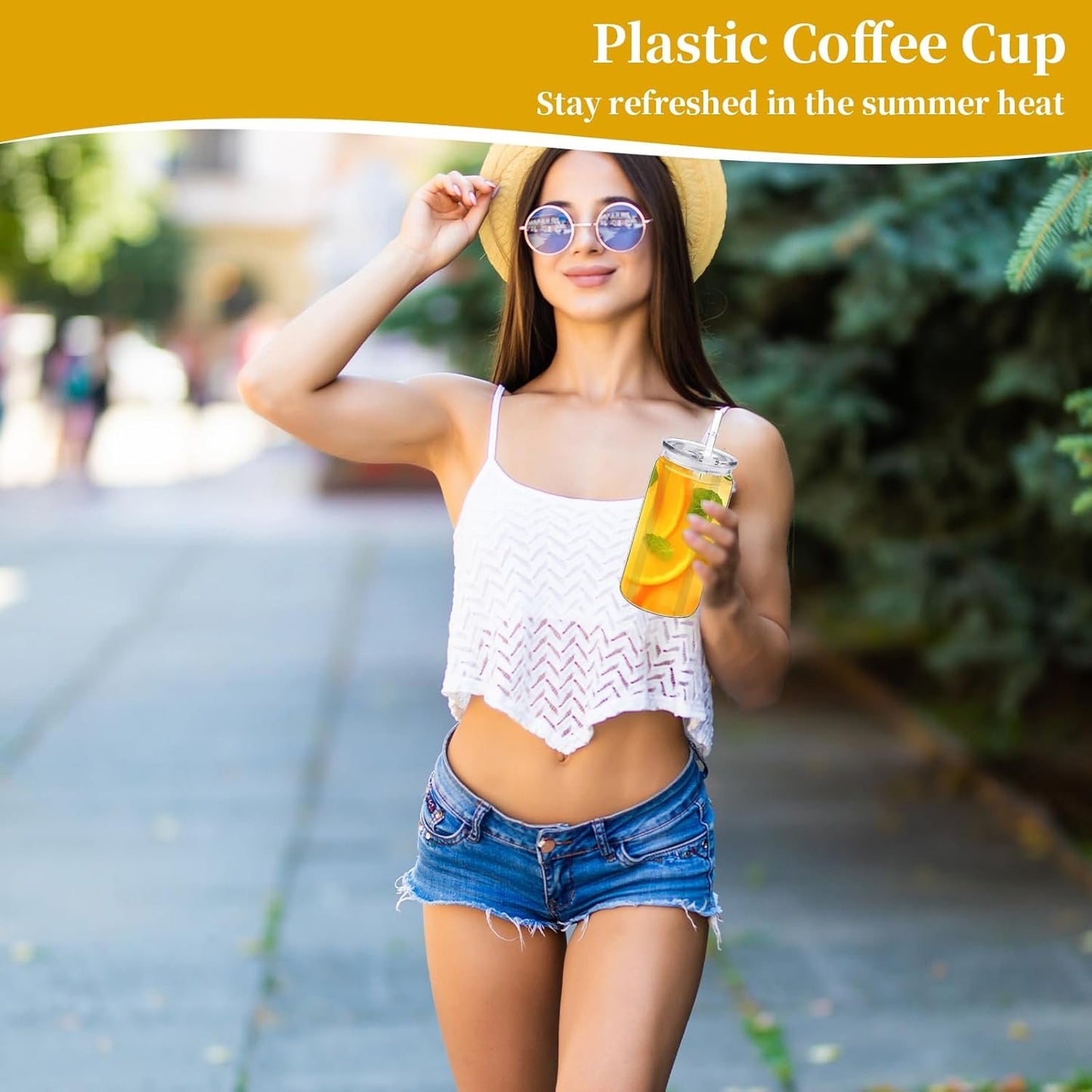TANEMUDO 14 Pack Acrylic Mason Jars with Lids and Straws 16 oz Iced Coffee Tumbler Water Bottles Plastic Drinking Cups for Milk Juice Beverage Beer (Clear)