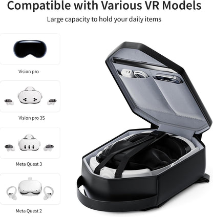 ANNAPRO Carrying Case for Meta Quest 3/Quest 3S/Quest 2/Vision Pro, Hard Travel Case Compatible with Kiwi Design/BOBOVR Elite Battery Strap and Controllers Accessories, Crossbody Shoulder Backpack