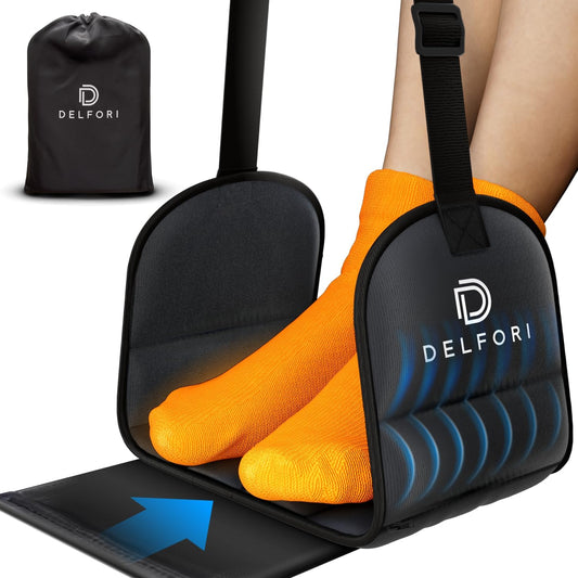 Portable Airplane Footrest for Airplane Travel - Comfortable Foot Hammock w/Memory Foam & Hardboard for Improved Blood Circulation, Swelling & Soreness Relief - Perfect Foot Rest for Airplane Travel