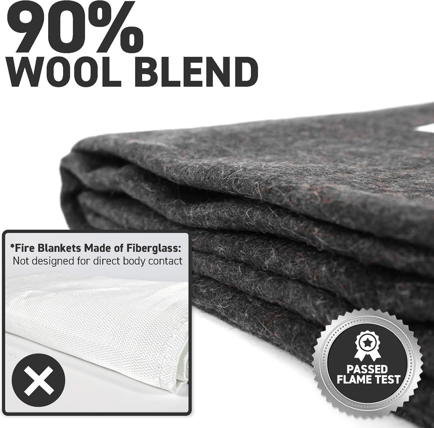 72HRS Emergency Fire Retardant Blanket | First Aid Blanket | Wool Fire Blankets | 90% Wool Blanket | Welding Blanket | Fire Proof | Warm, Heavy, Washable | Flame Test Passed | 66''x90| Pack of 1