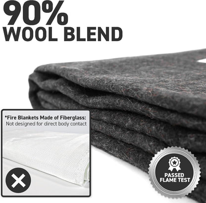 72HRS Emergency Fire Retardant Blanket | First Aid Blanket | Wool Fire Blankets | 90% Wool Blanket | Welding Blanket | Fire Proof | Warm, Heavy, Washable | Flame Test Passed | 66''x90| Pack of 1
