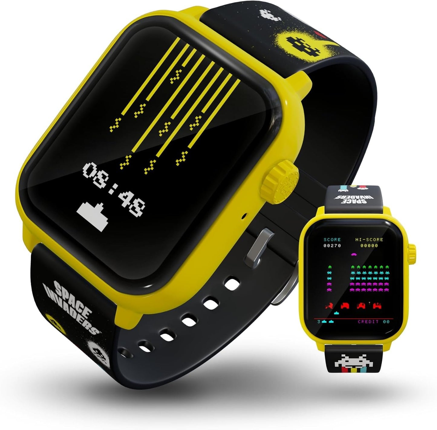 Space Invaders™ My Play Watch – Retro Gaming Smartwatch, Selective Tech, Yellow, Non-Connected, Built-in Space Invaders™ Game, Fitness Tracker, Custom Watch Faces, Classic Arcade Sound, IP67 Rating