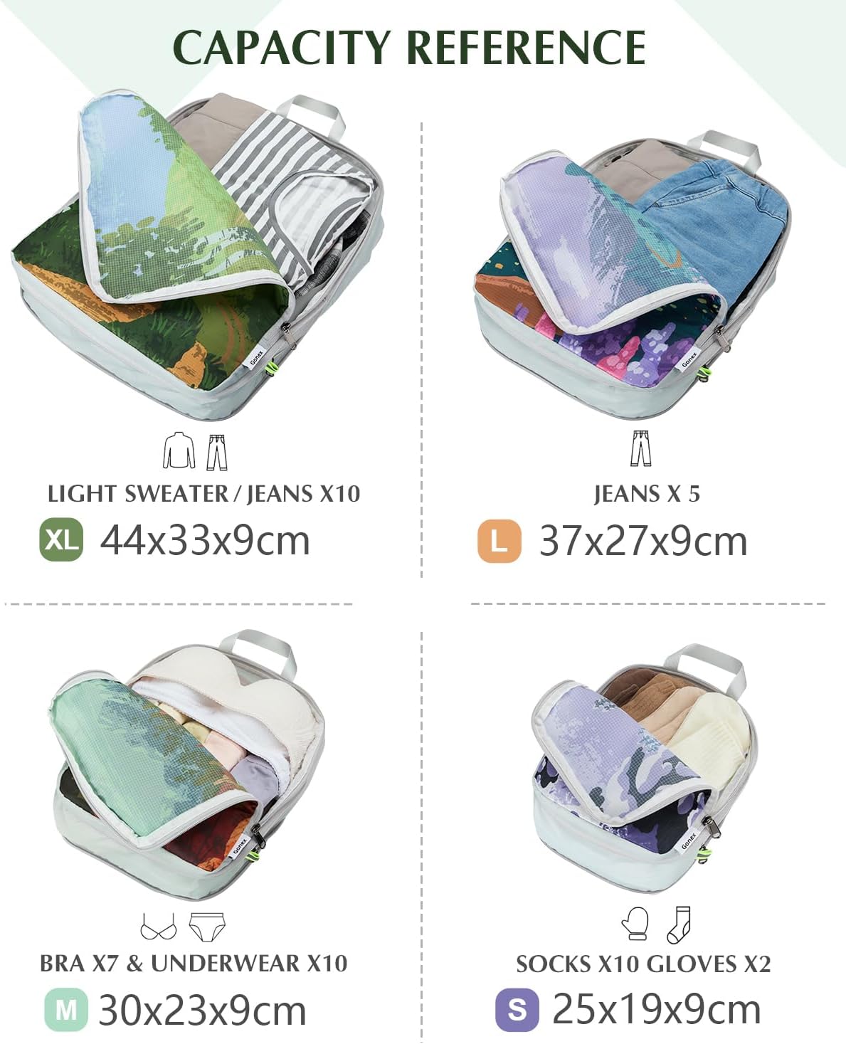 Gonex 4 Piece Set Portable Storage Suitcase Storage Bags for Clothing Cosmetics Expandable Cubes Packing Cube Set Travel Organizer