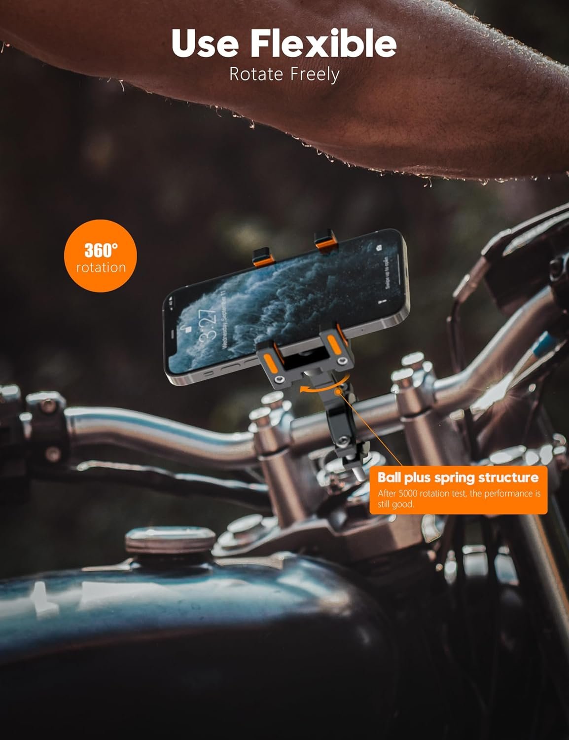 Tiakia Aluminum Bike Phone Mount【Camera Friendly 】 Universal Motorcycle Phone Mount 【Anti Shake & Anti-Theft 】 360° Rotation Bicycle Cell Phone Holder with Silicone Band for 4.5-7 inches Smartphone