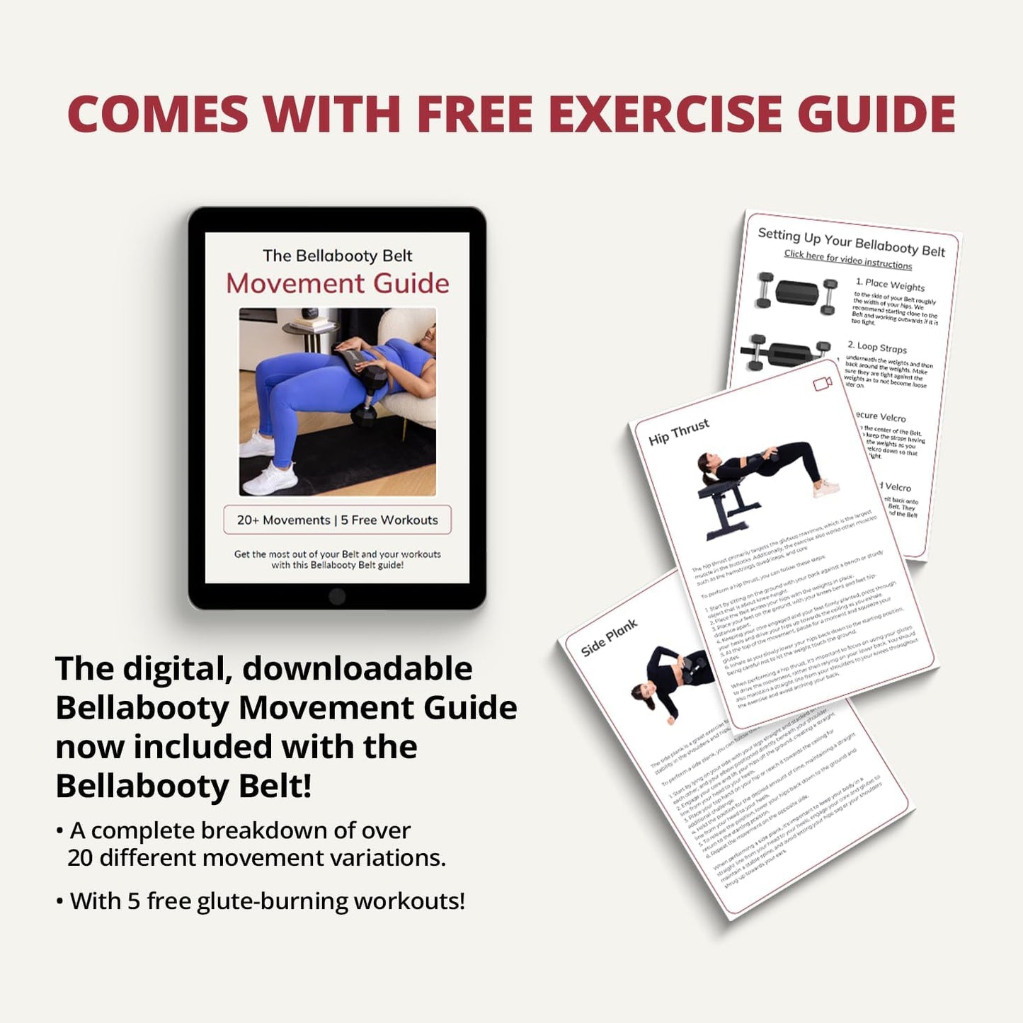 Bellabooty Exercise Hip Thrust Belt, Easy to Use with Dumbbells, Kettlebells, or Plates, Slip-Resistant Padding that Protects Your Hips for the Gym, Home Workouts, or On the Go