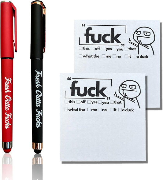 Gag Gifts Pad and Pen, Small Notepad and Pen Set, Fuck Note Pads Ballpoint Pens, Fucks to Give Office Supplies, Desk Accessories for Friends Coworkers Funny Christmas Gifts for Men Women (Black+Red)