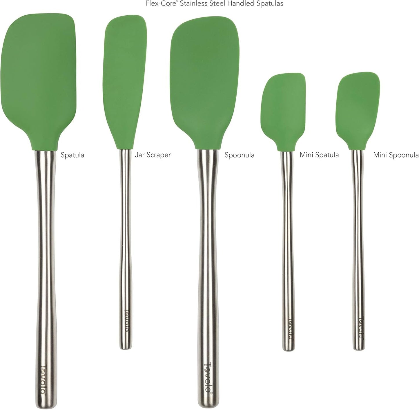 Tovolo Flex-Core Stainless Steel Handled Spatula Set of 5 for Meal Prep, Cooking, Baking, and More - Pesto