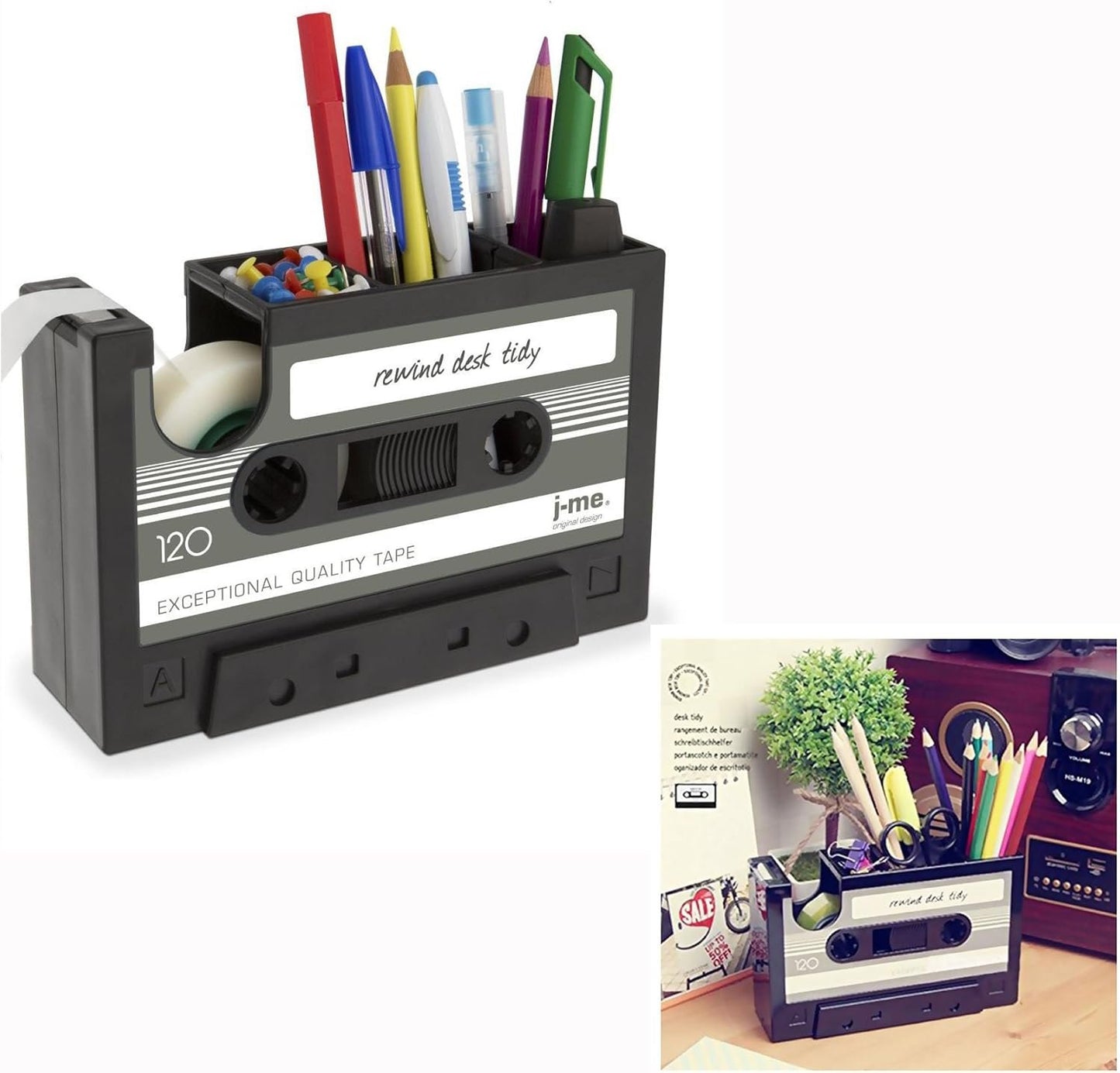 Cisixin Desk Tidy Retro Cassette Tape Dispenser Pencil Holder Pen Container Organize Your Desk Office Suppliers Student Stationary Great (Color Random)