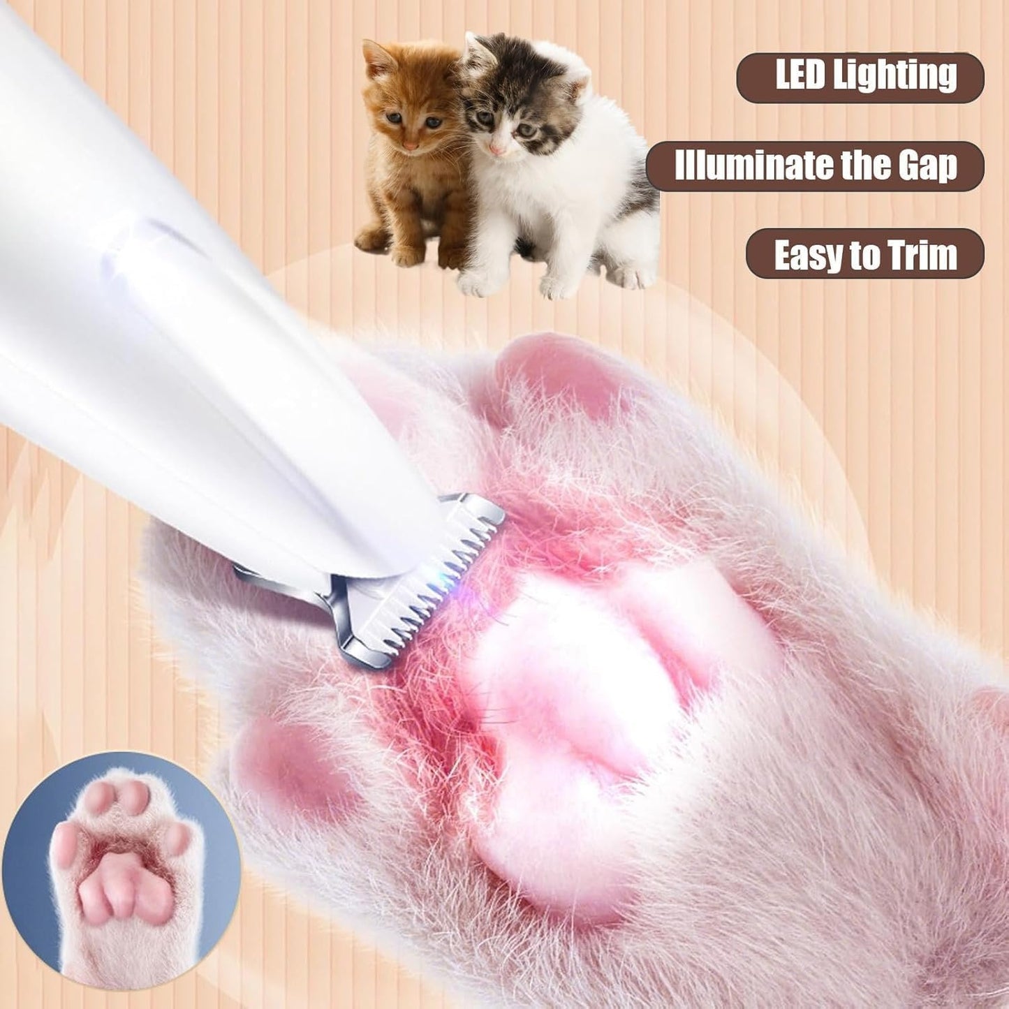 Saffory Electric Dog Trimmer,2025 Upgrades Dog Paw Trimmer with LED Light,18 mm Widen Blade, 35 dB Low Noise,Rechargeable Pet Electric Hair Clipper for Dogs and Cats