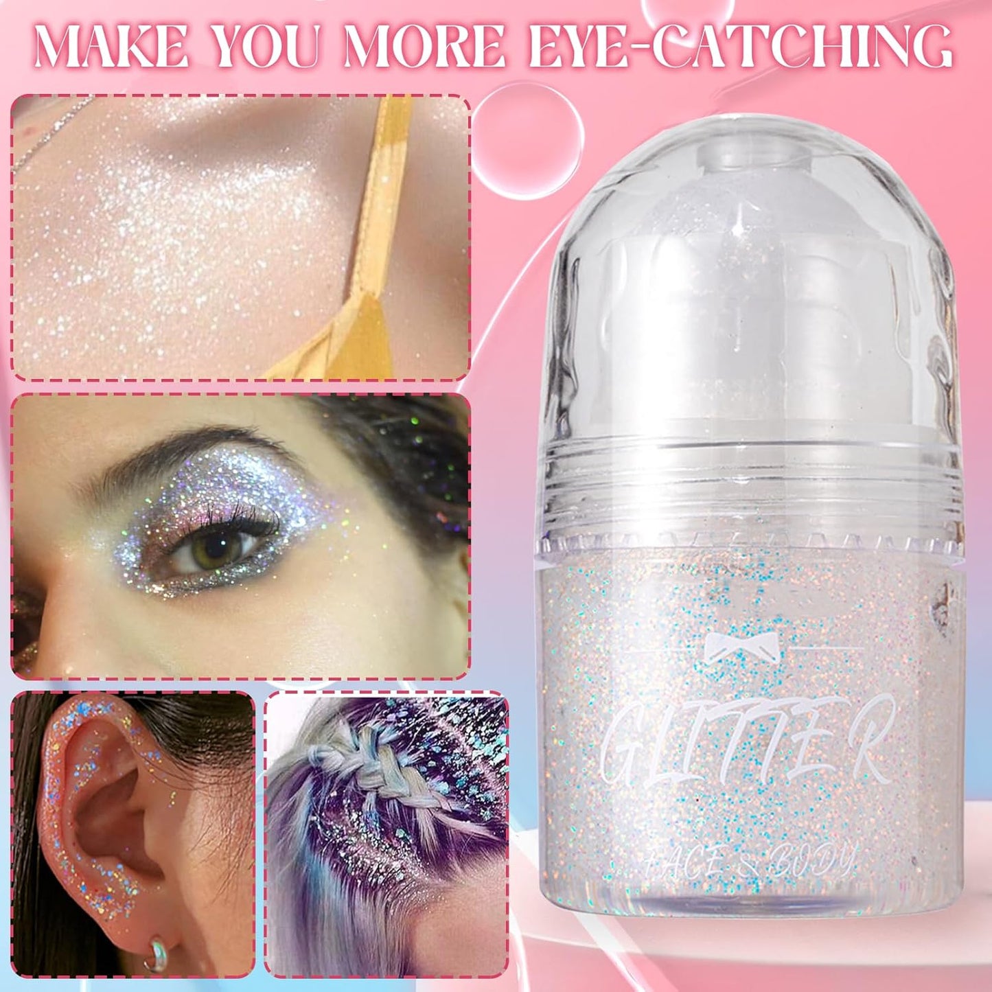 Roll-on Body Glitter Gel, Body Glitter Stick, Body Glitter, Rave Accessories for Face Body Hair, Shimmer Makeup for Halloween Festival Rave Party