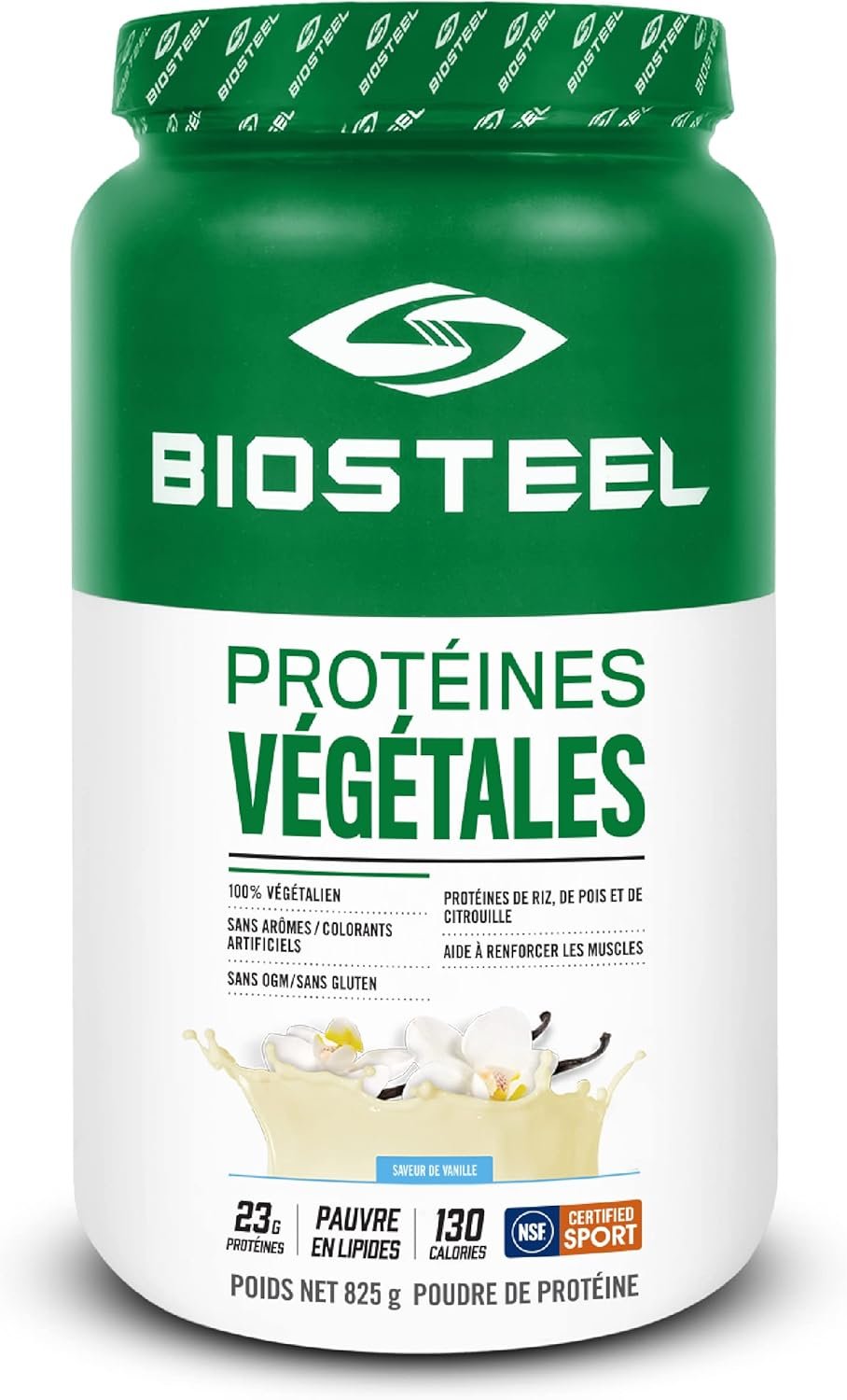 BioSteel Plant-Based Protein with Whole Grain Rice Protein, Pea Protein, and Hemp Protein, Chocolate, 825 Gram, vanilla