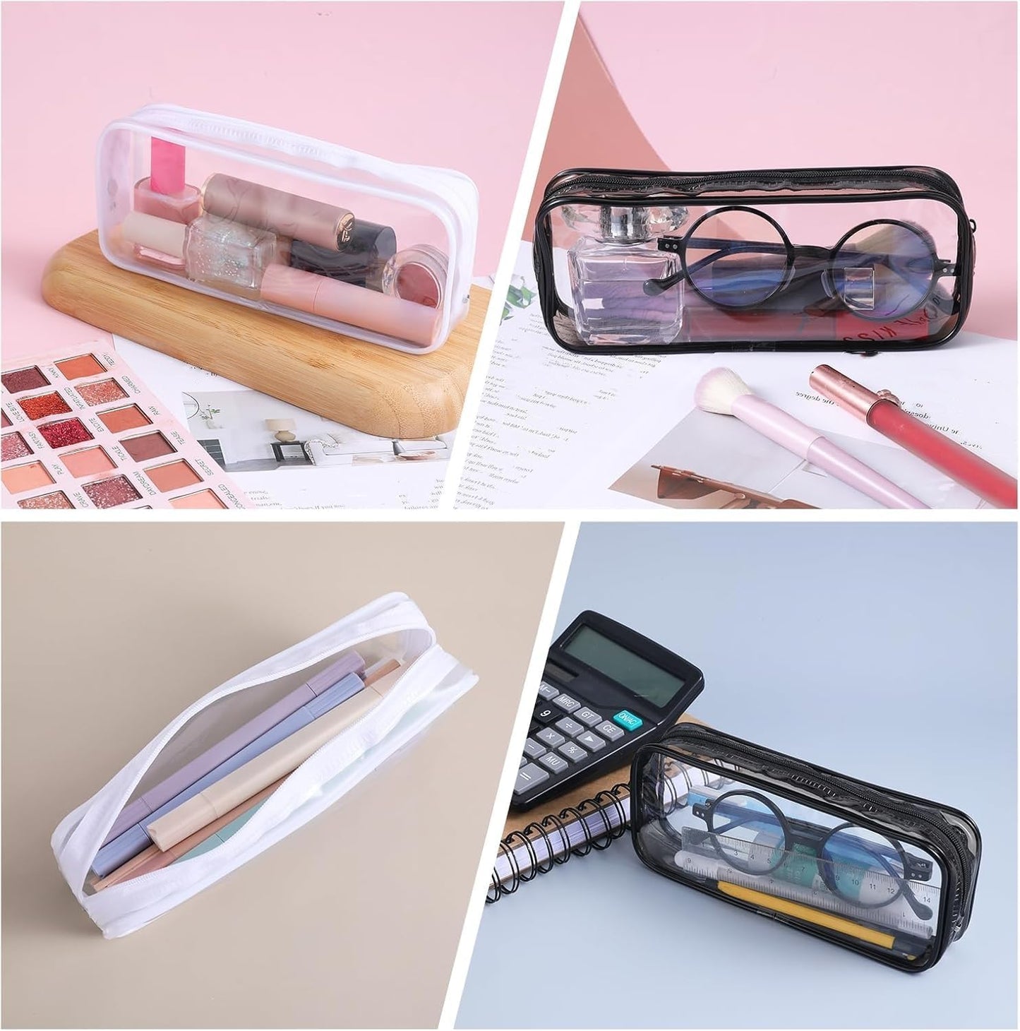 2 PCS Clear Makeup Bag, Clear Zipper Pouches, Clear Toiletry Bag, Clear PVC Zipper Pencil Bag Travel Makeup Organizer Cosmetic Bags for Women (Black White, 20.5 * 8.5 * 3.5)
