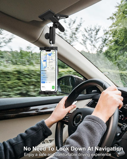 Metal Sun Visor Car Phone Holder, 360 Degree Rotation Multifunctional Phone Holder for Car Visor Clamp, Upgraded Magic Arm More Stable for Your Car Mount for iPhone 16 15 14 13 12 Android Smartphones