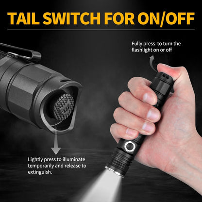 ULTRAFIRE Tactical Flashlight Torch with Holster, 1200 High Lumen Rechargeable LED Flashlight, Zoomable Small EDC Flashlight with Duty Belt Holder Pouch, 6 Modes Bright Flash Light, T4