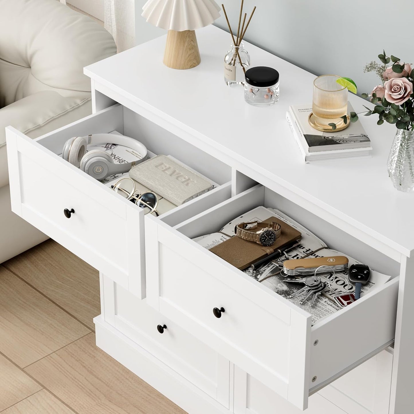 FOREHILL White Chest of Drawers with 6 Drawers, Wooden Bedroom Chest, Modern Style, Furniture with Drawers for Hallway, Bedroom, Living Room, Shipped in 2 Packages 108 x 40 x 87 cm