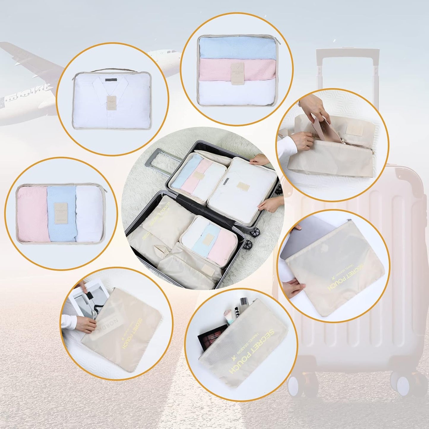 Romon Travel Suitcase Organizer, 7 Pieces Organizer Suitcase Packing Cube Set Travel Organizer for Clothes, Cosmetics, Shoes, Underwear