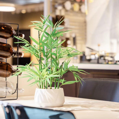 365 Blooming Decor 18" White Potted Faux Bamboo Plant- Luxury Artificial Bamboo Tree in White Pot for Home, Office, Kitchen, Counter Top, Indoor Decor, Money Tree, Lucky Bamboo Tree