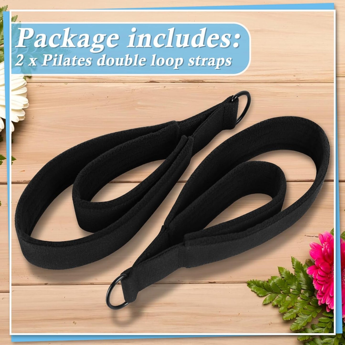 NVAAV 2PCS Pilates Double Loop Straps for Reformer Feet - Fitness and Yoga Equipment - D-Ring Exercise Straps for Gym and Home Workouts