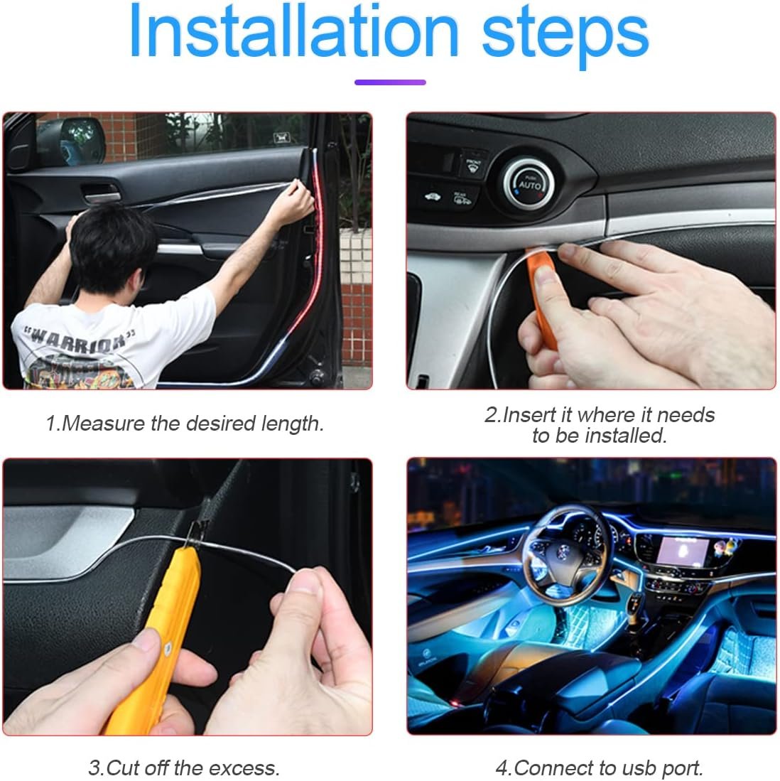 EL Wire Interior Car LED Strip Lights, USB Auto Neon Light Strip with Sewing Edge, 16FT Electroluminescent Car Ambient Lighting Kits with Fuse Protection, Car Decoration Accessories (Red)