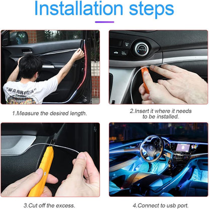 EL Wire Interior Car LED Strip Lights, USB Auto Neon Light Strip with Sewing Edge, 16FT Electroluminescent Car Ambient Lighting Kits with Fuse Protection, Car Decoration Accessories (Red)