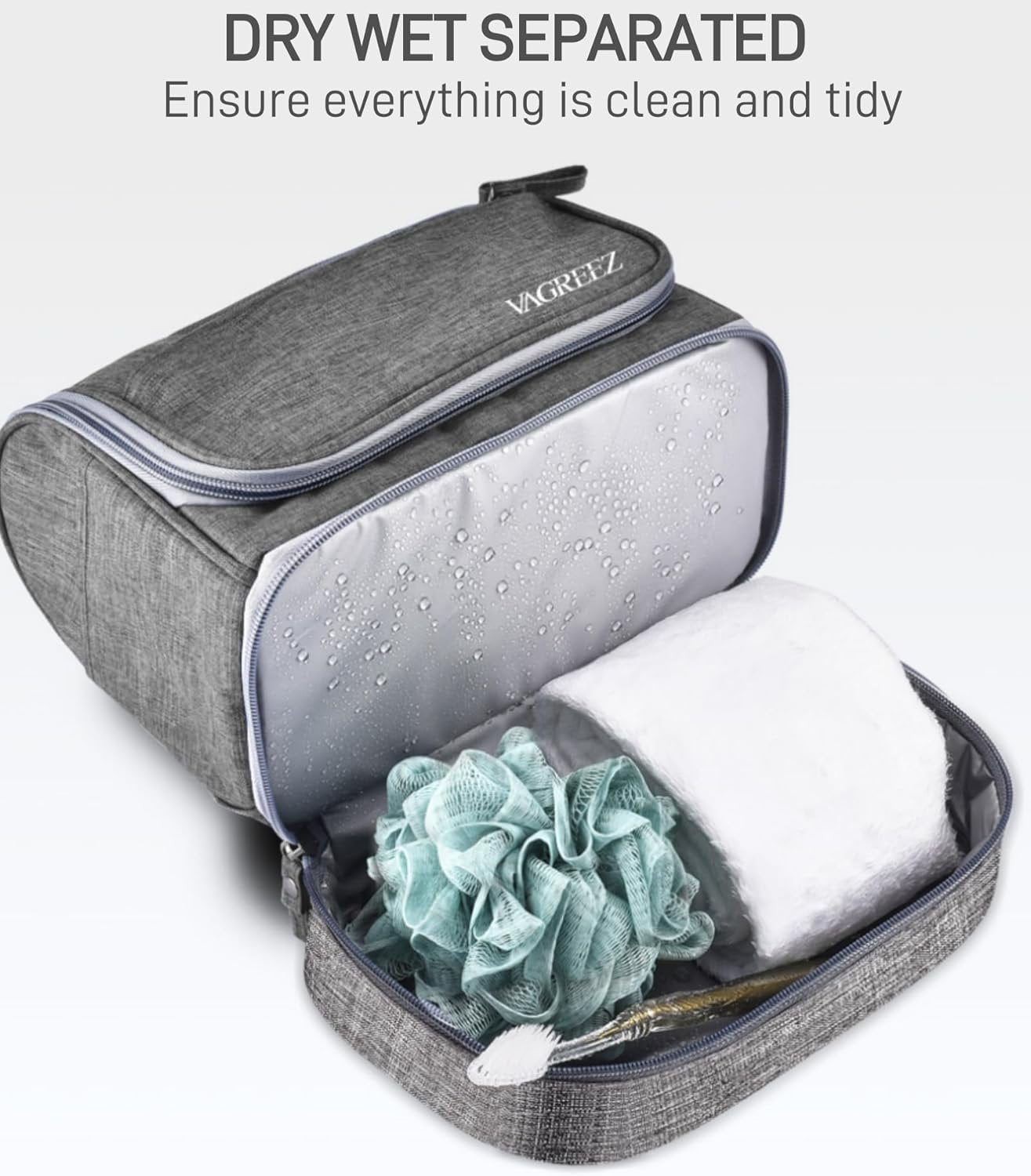 Hanging Toiletry Bag for Women, Large Travel Make up Bag with Metal Hook & Dry/Wet Separation, Waterproof Cosmetic Organizer for Travel Accessories, Cruise Essentials, Gym, Camping (Grey)
