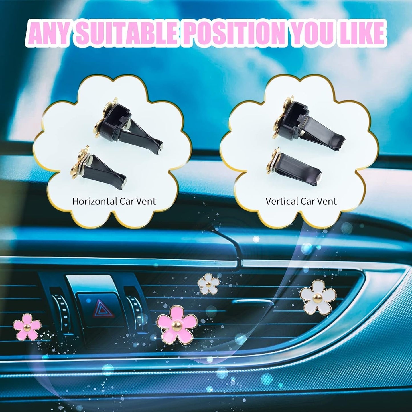 DEDC Car Air Fresheners, 8 Pcs Car Scents Air Freshener, Car Vent Clip Air Freshener, Flower Air Freshener Car Clips, Pink & White
