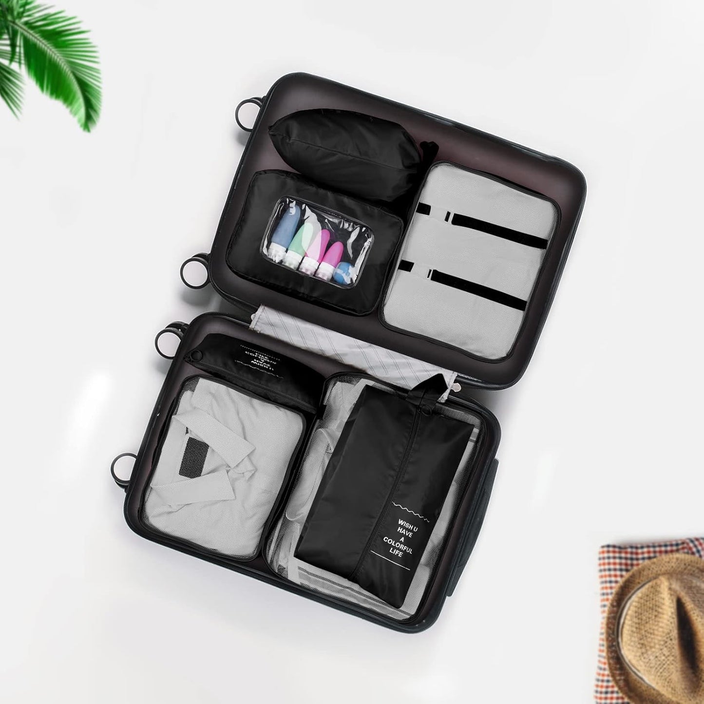 TENXSNUG Travel Suitcase Organizer, 8 Pieces Travel Organizer Packing Cubes Lightweight Organizer Suitcase Cubes Travel Cube for Clothes, Shoes, Underwear, Black