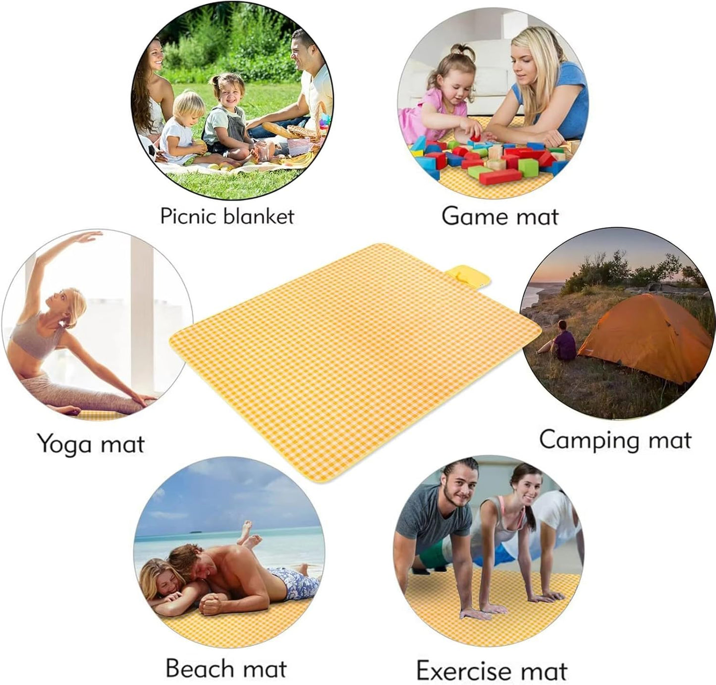 Luimode Picnic Blanket 200x200cm Camping Blanket Large Foldable Outdoor Blanket for Grass, Beach Blanket Waterproof Sandproof, Picnic Mat Washable Portable for Camping (Yellow)