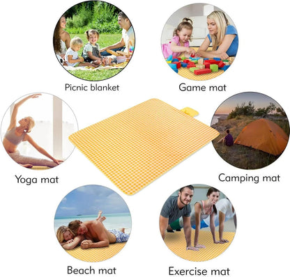 Luimode Picnic Blanket 200x200cm Camping Blanket Large Foldable Outdoor Blanket for Grass, Beach Blanket Waterproof Sandproof, Picnic Mat Washable Portable for Camping (Yellow)