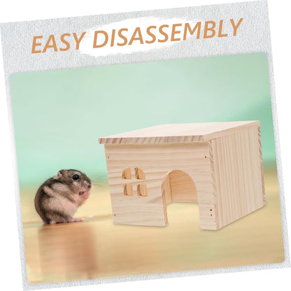 Milisten Wood Hamster House with Feeding and Watering Platform Natural Wood Hideout for Hamsters Chinchillas and Small Pets Easy to Maintain Climbing with Integrated Functionality