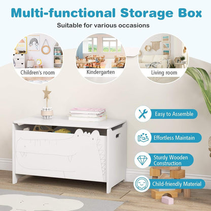 HONEY JOY Kids Toy Box Storage Chest, Wooden Trunk Bench w/Safety Hinge, Children Storage Cabinet w/Handles, Flip-Top Home Organiser Toy Bench Box for Kidâ€™s Room Playroom Bedroom Living Room (White)