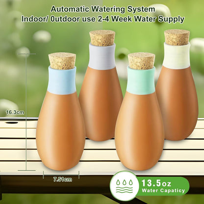 Plant Watering Globes, 4 Pack Terracotta Pots Self Watering Pots, Slow Release Olla Watering Pots While Away - Self Watering Spikes for Indoor & Outdoor Plants with Easy Top Refill System